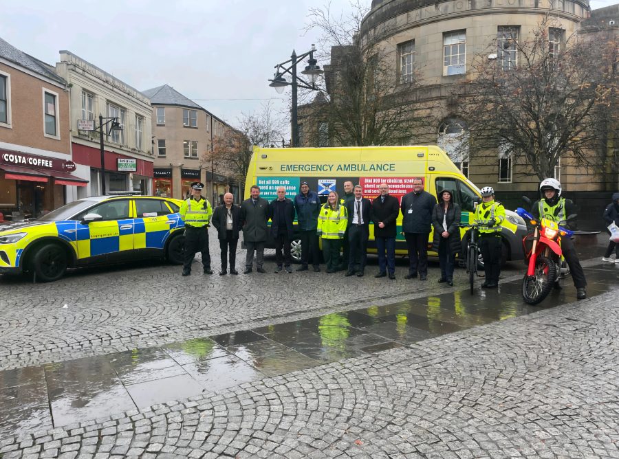E.R Medical team with emergency ambulance and partner agencies in Kilmarnock